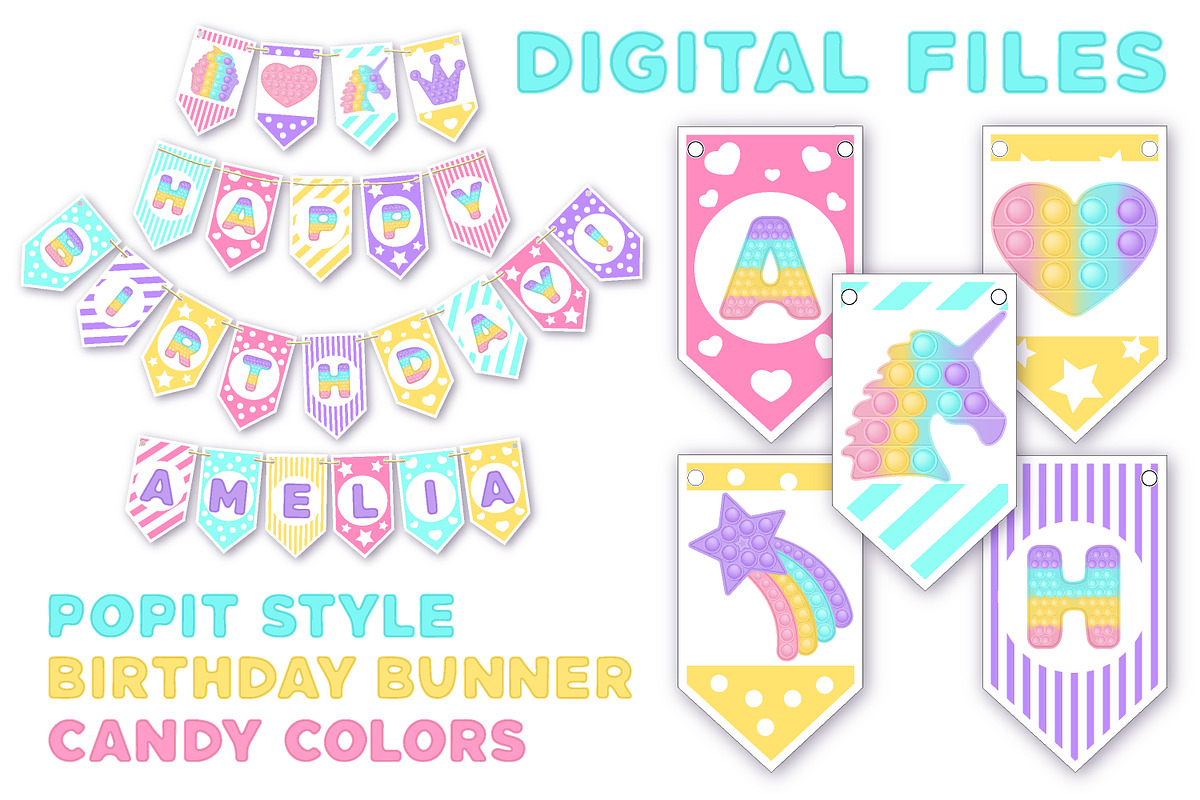 Pop it candy pastel Birthday banners, an Illustration by VectoriyA (Photo 1 of 3)