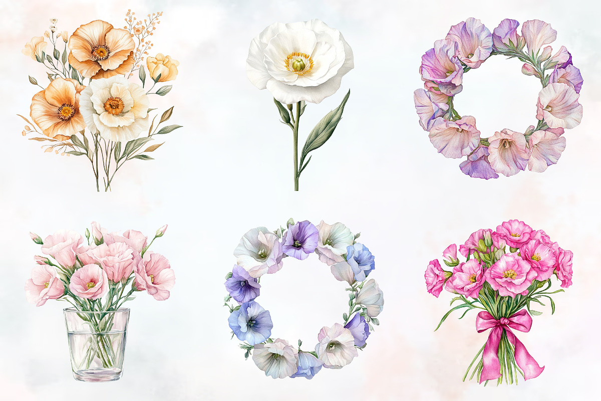 Lisianthus Flower Watercolor Clipart, an Illustration by RobertsArt (Photo 2 of 7)
