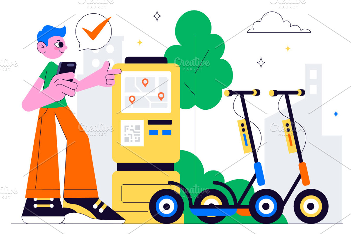 10 Electric Scooter Rental Service, a Transportation Illustration by denayunebgt (Photo 4 of 4)