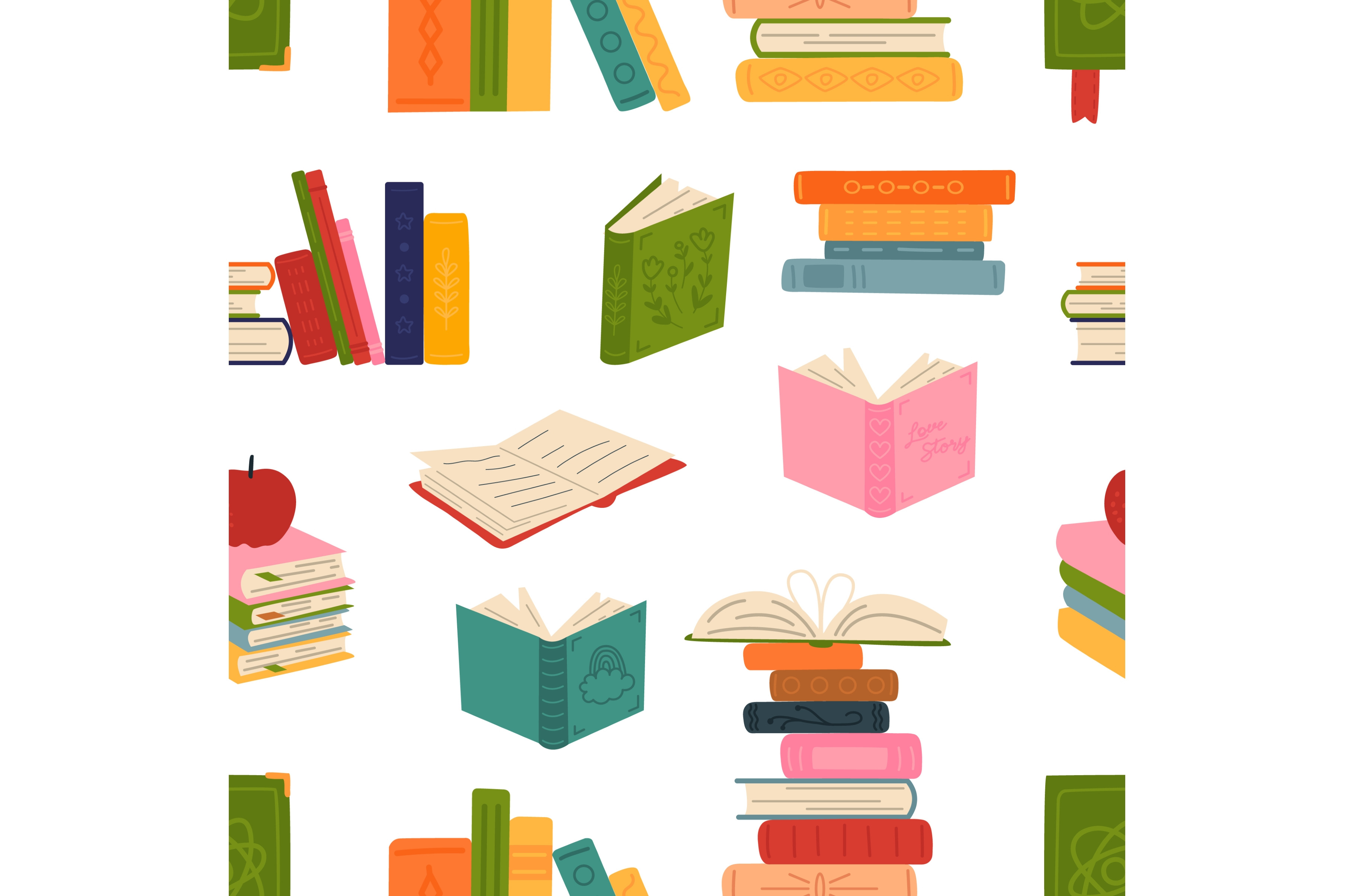 Cartoon books seamless pattern, a Graphic by LadadikArt