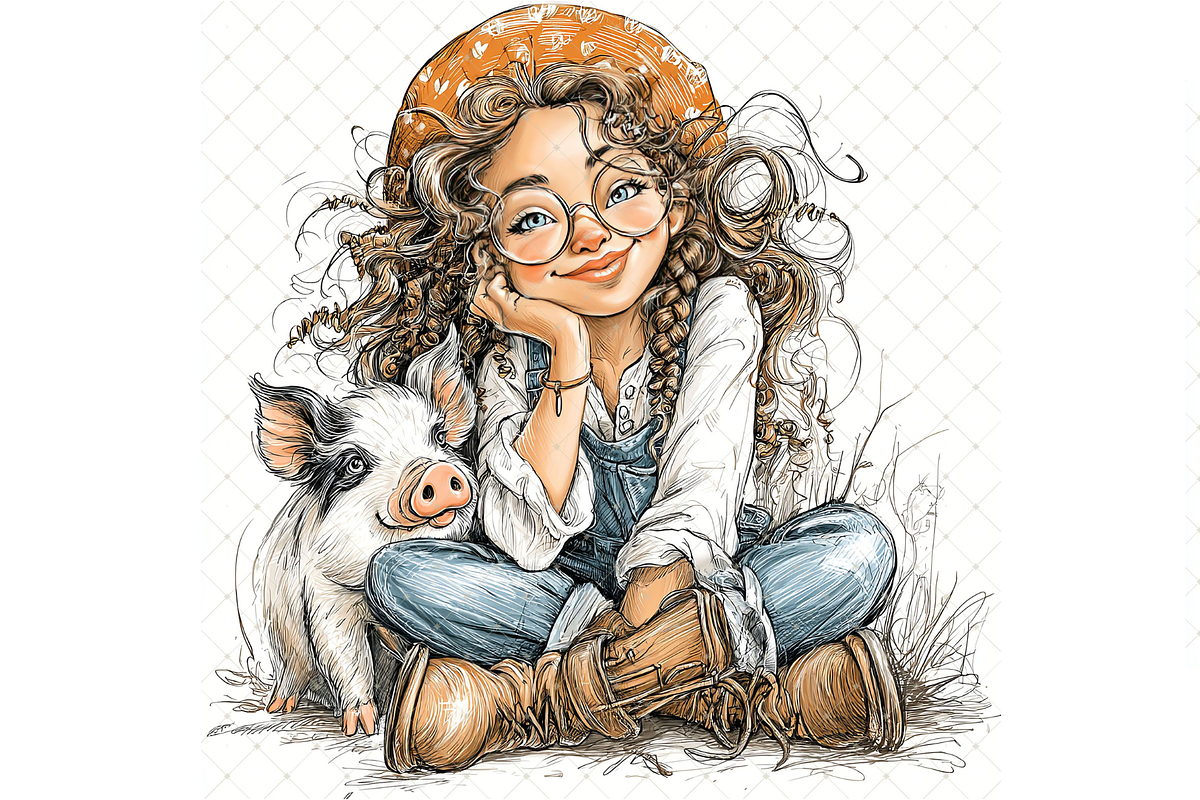 Girl And Piglet Clipart JPG, a Person Illustration by Memories By Lea (Photo 14 of 19)