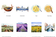 Watercolor Italy Clipart, Food Pizza, an Illustration by BrushstrokeArtGB (Thumbnail 2 of 9)