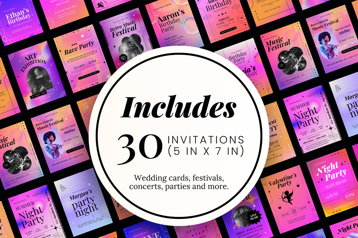 30 Gradient Invitation Template, a Templates & Theme by TemplateCastleStore (Photo 3 of 10)