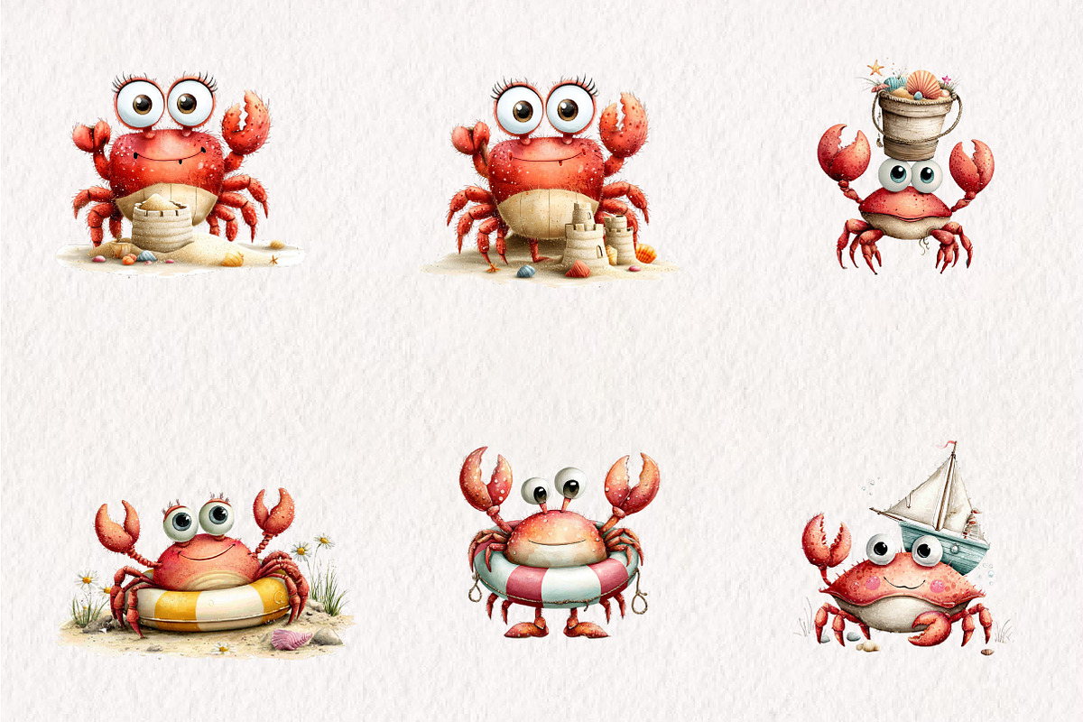 Cute Beach Crab PNG Clipart Bundle, a Seasonal Illustration by CreationArt (Photo 4 of 7)