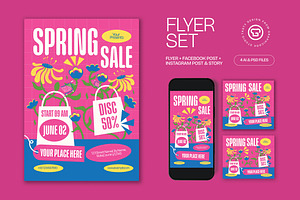 Pink Bold Spring Sale Flyer Set, a Flyer Template by graphicook