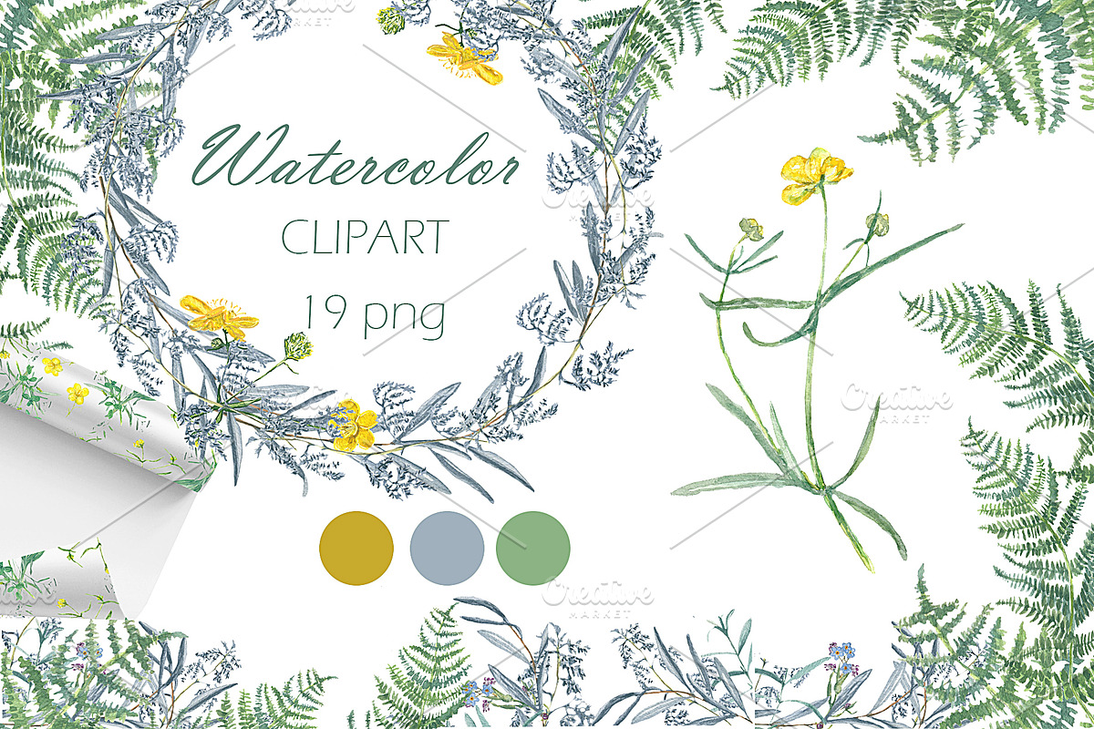Watercolor grass and wildflowers, an Object Graphic by JuliaFast (Photo 1 of 6)