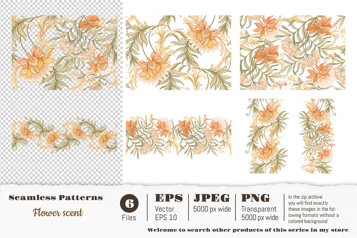 Flower Scent - 6 Seamless Patterns, a Pattern Graphic by Elen-Lane