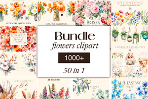 Flowers 50 cliparts, big Bundle