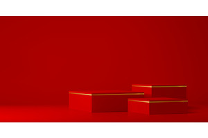 3d red podium pedestal with golden, an Illustration by Buch&Bee
