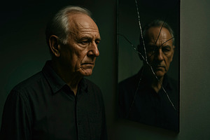elderly man beside cracked mirror, generative AI, a Photo by Nito