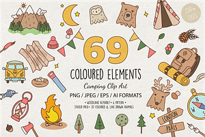 Cute Camping Doodles Vector Graphics