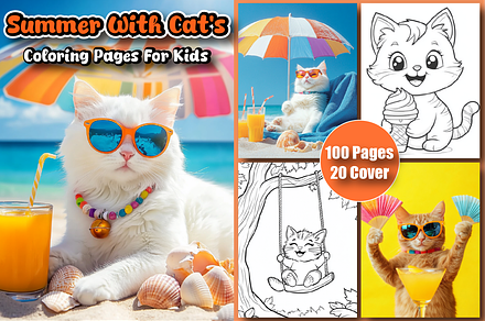 Summer With Cats Kids Coloring Pages, an Animal Illustration by CFC Design Hub