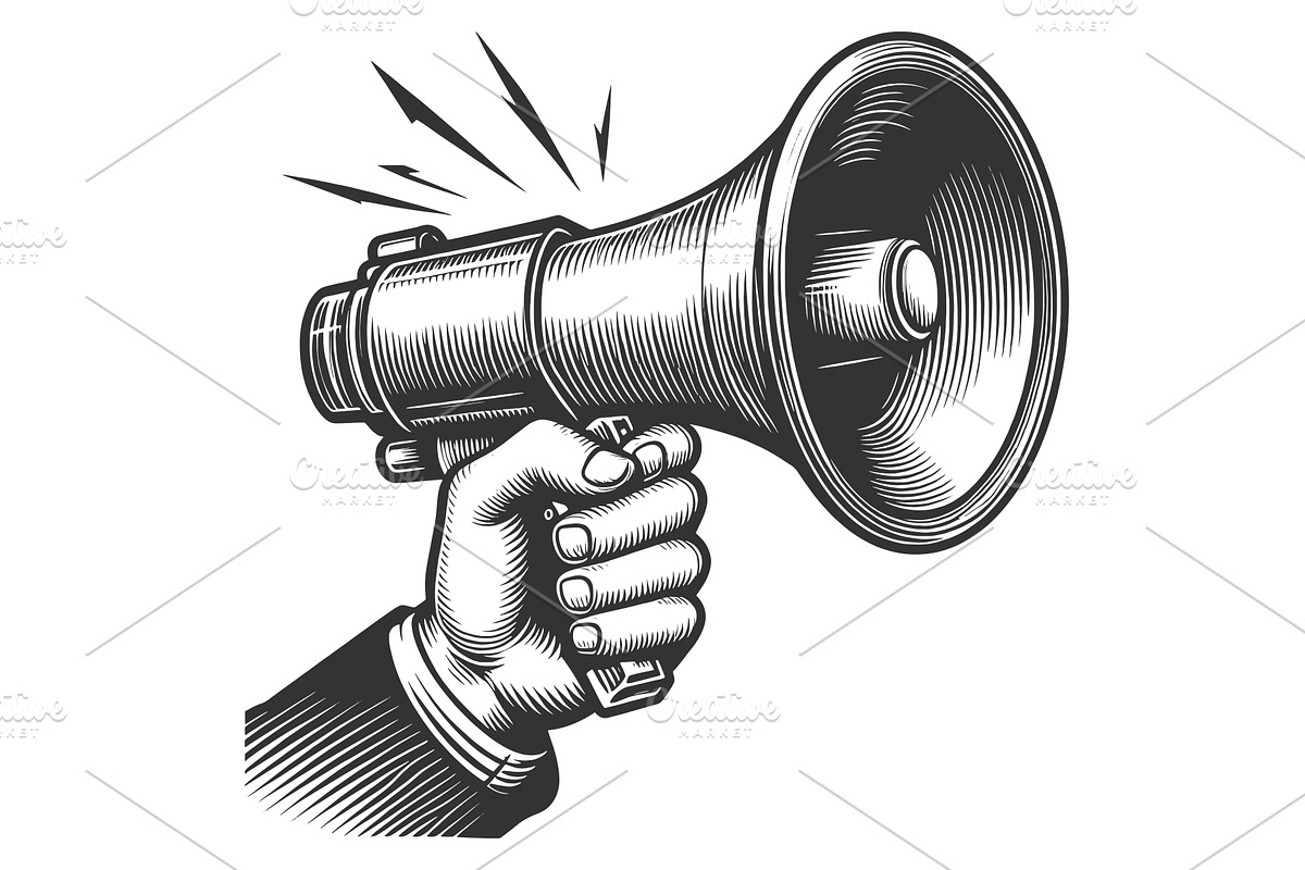 hand holding megaphone vector, an Object Illustration by AlexArt
