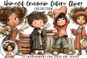 Whimsical Graduation Children Clipar, an Illustration by OK Design