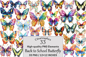 Back to School Butterfly Clipart, a Seasonal Illustration by CitraGraphics
