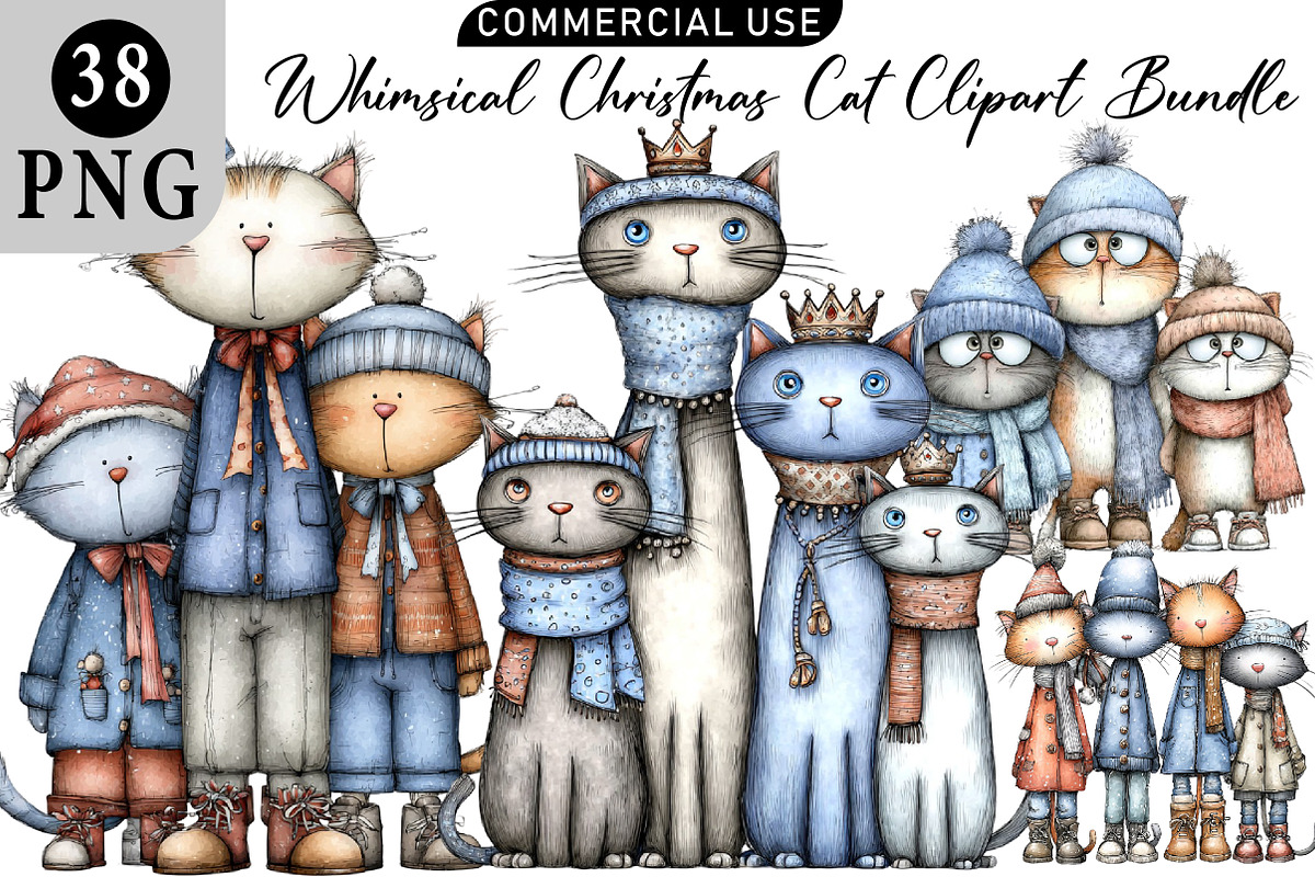 Whimsical Christmas Cat Clipart, an Illustration by Daily.Designs (Photo 1 of 5)