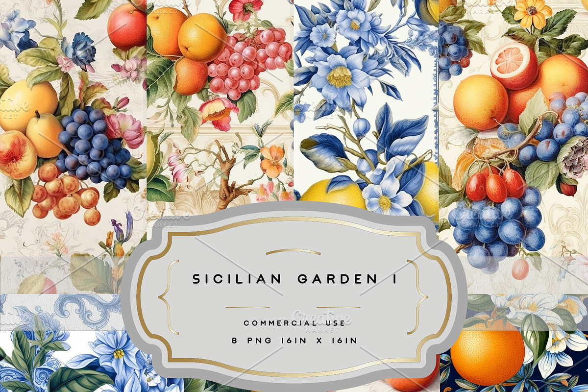 SICILIAN GARDEN SEAMLESS BUNDLE I, a Texture Illustration by RefinedFantasyStudio (Photo 1 of 9)