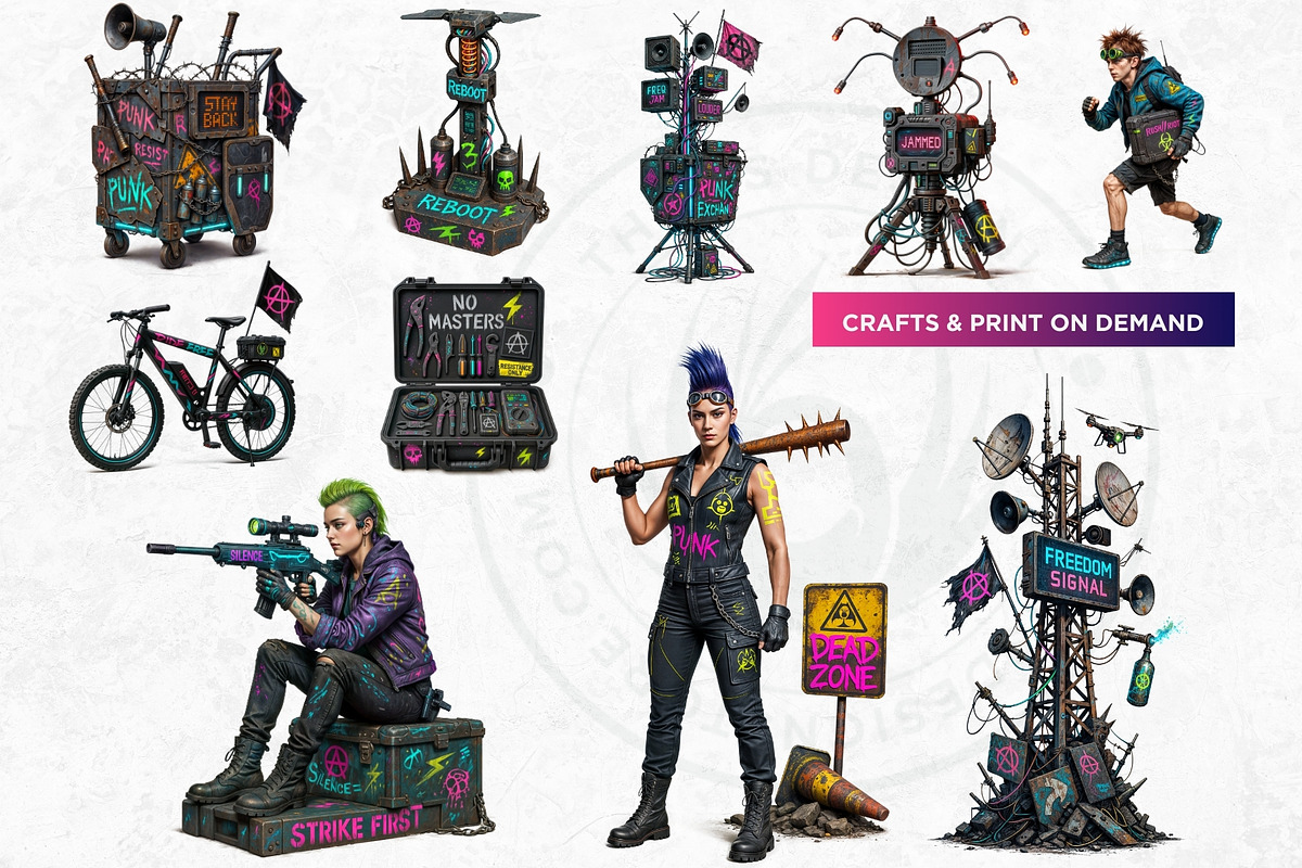 Punk Rock Dystopia PNG Clipart Set, an Illustration by ThatsDesign Art (Photo 5 of 7)