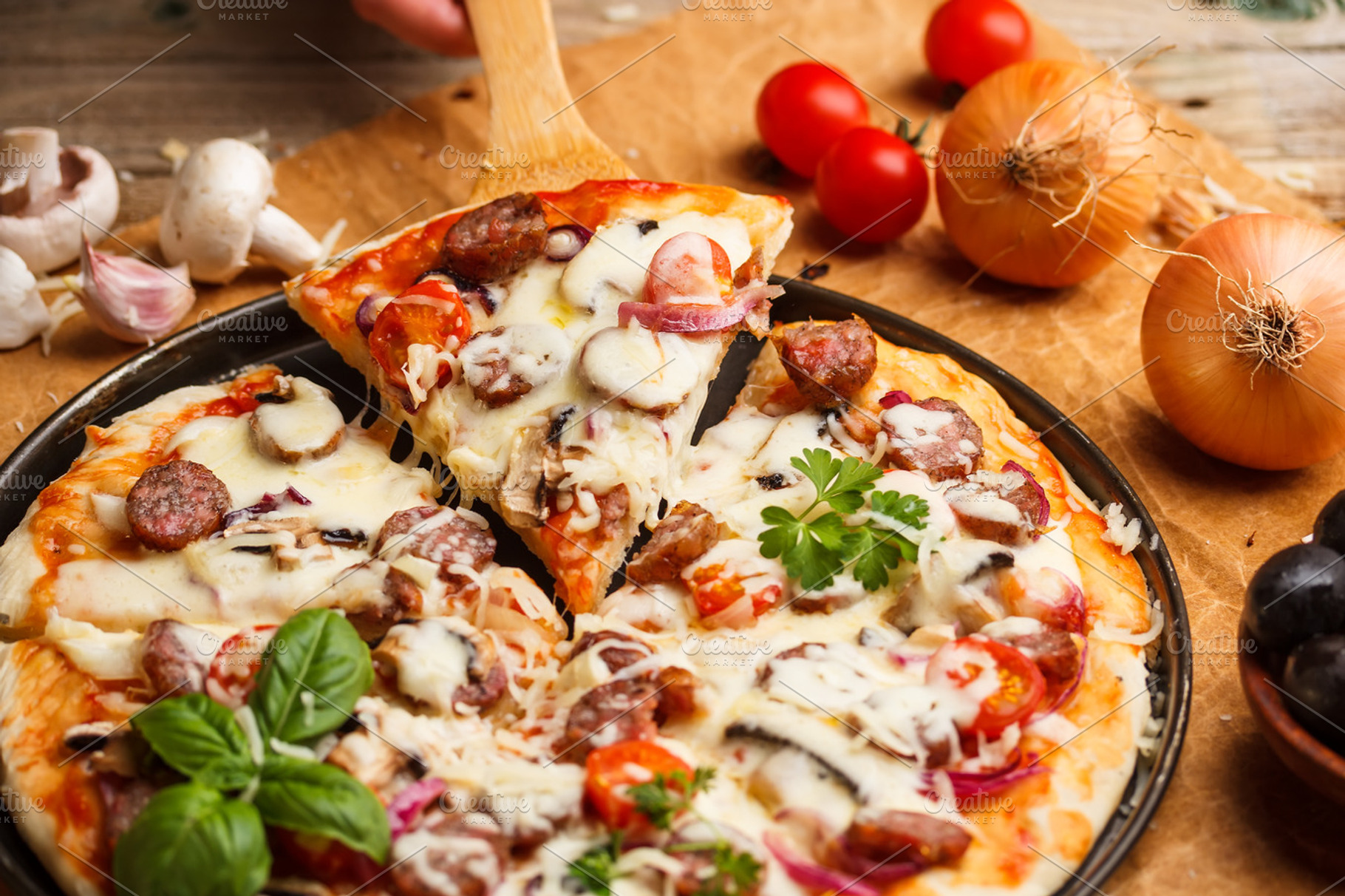 Slices Of Sausage Pizza