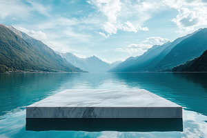 Minimalist marble platform floating, a Photo by Pavel_design