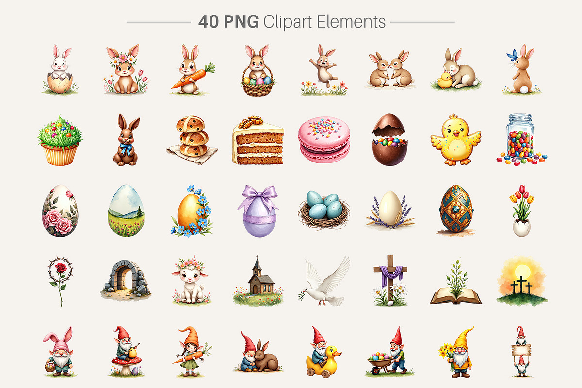 Watercolor Easter Clipart Elements, an Illustration by Artnoy (Photo 2 of 8)