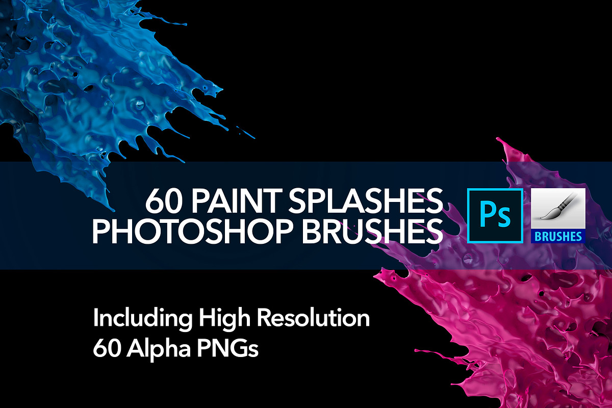 60 Paint Splash Brushes for PS, a Brush Add-On by Creative Graphics (Photo 2 of 10)