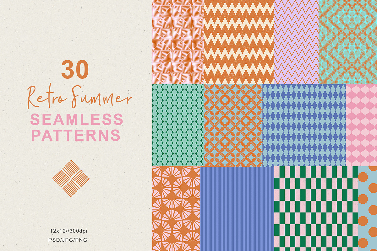 Retro Summer Seamless Patterns, a Pattern Graphic by Sweet Fig (Photo 1 of 11)