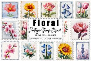 Floral Postage Stamp Clipart, a Graphic by CitraGraphics