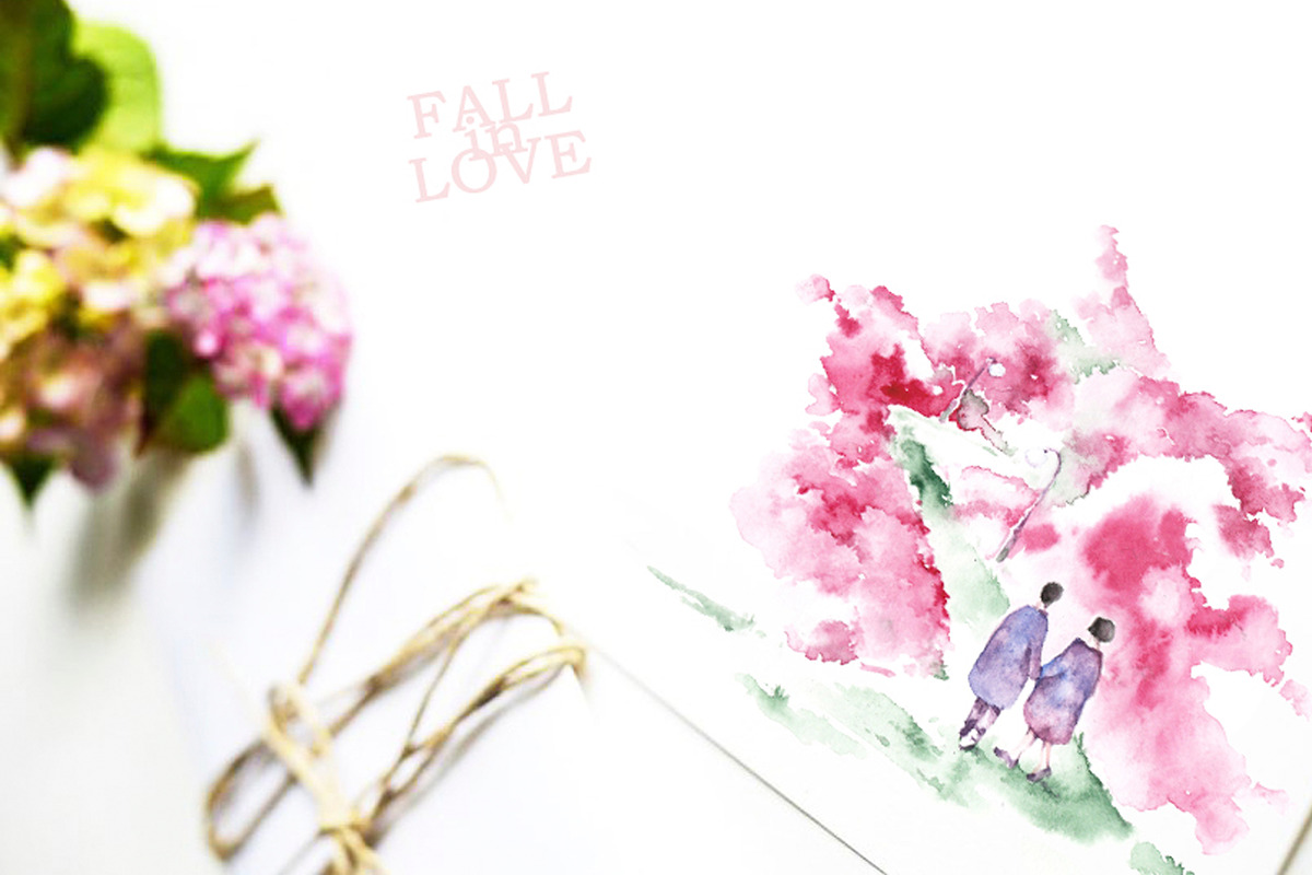 Fall in love. Romantic cards., a Decorative Illustration by Knysh Ksenya