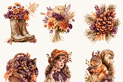 Autumn Witch Cottagecore Clipart, a Seasonal Illustration by BusyDaydesign (Thumbnail 5 of 7)