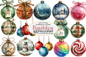 Christmas Baubles Clipart, an Illustration by Watercolor design