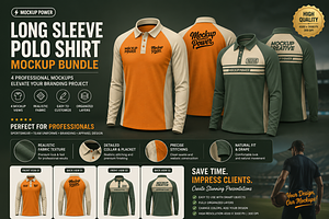 Long Sleeve Polo Shirt Mockup Bundle