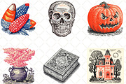 Watercolor Doodle Halloween Clipart, an Illustration by Black Bird Studio (Thumbnail 3 of 6)