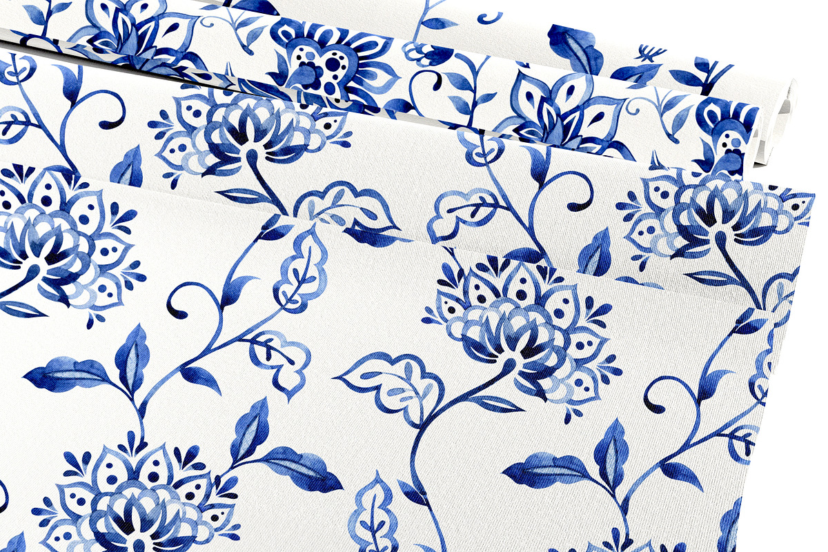 Oriental blue patterns collection, a Decorative Illustration by made by Tanya (Photo 3 of 5)