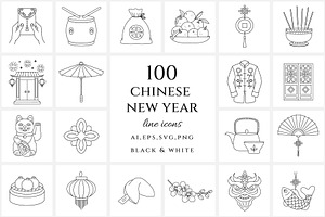 Chinese New Year Line Icon Set