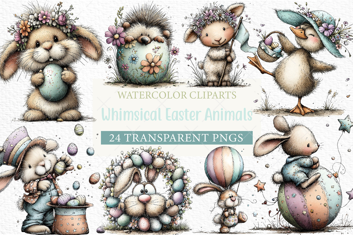 Whimsical Easter Animals Clipart, an Illustration by Craft Nest (Photo 1 of 11)