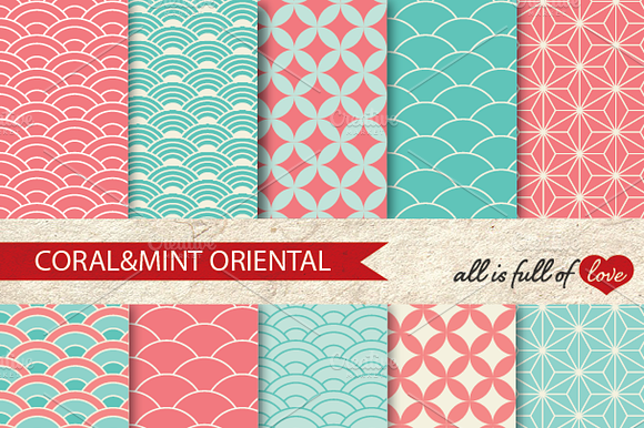 Coral Mint Japanese Background Paper preview 3