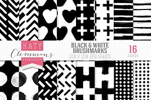 Black & White brush marks paper pack