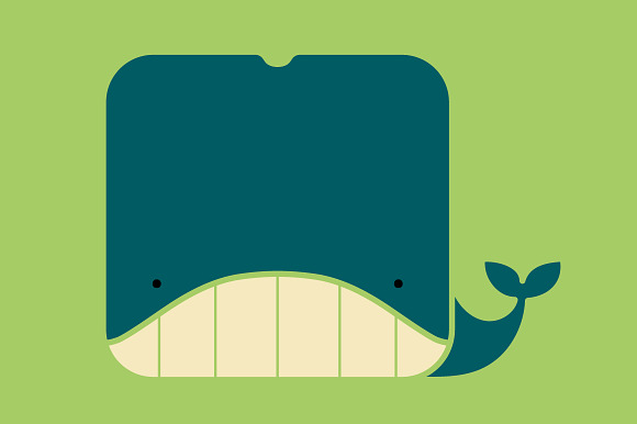 Flat Square Icon Of A Cute Whale
