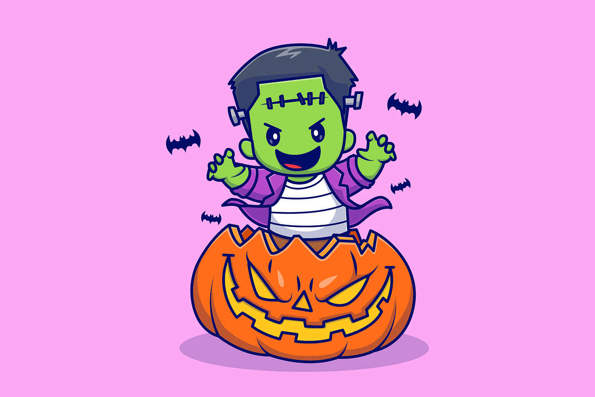 Cute Frankenstein in Pumpkin Cartoon, a Person Illustration by Catalyst Labs