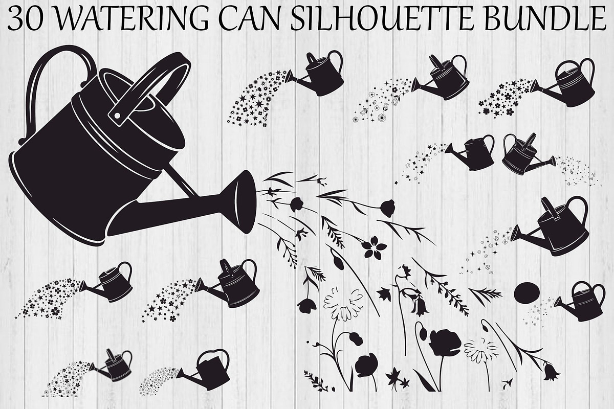 Watering Can Silhouette Bundle, an Illustration by Gaye Art (Photo 1 of 31)