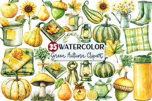 Yellow & Green Autumn Clipart, an Illustration by Rose Art