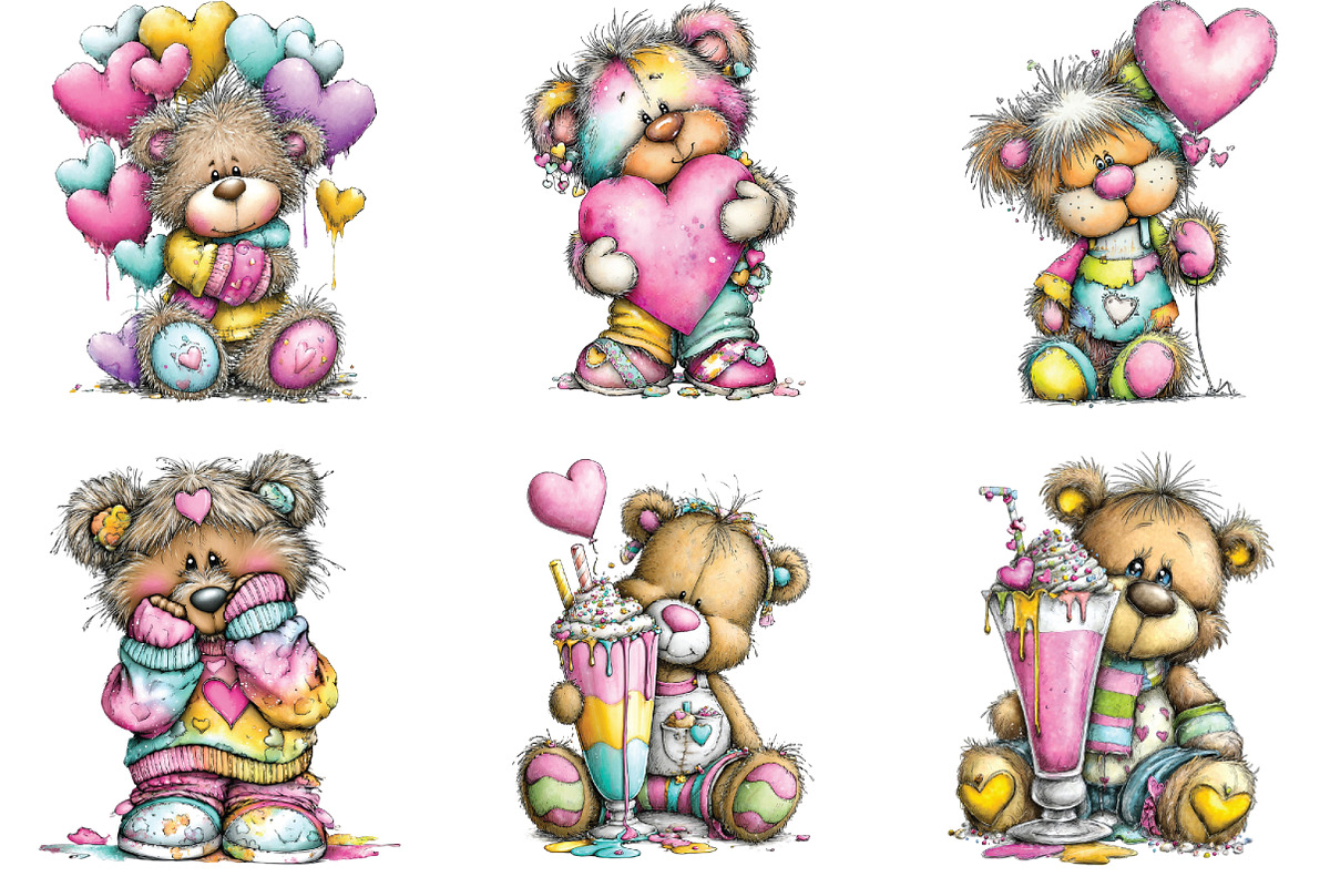 Whimsical Teddy Bear Valentine Clipa, an Illustration by CraftArtStudio (Photo 2 of 6)