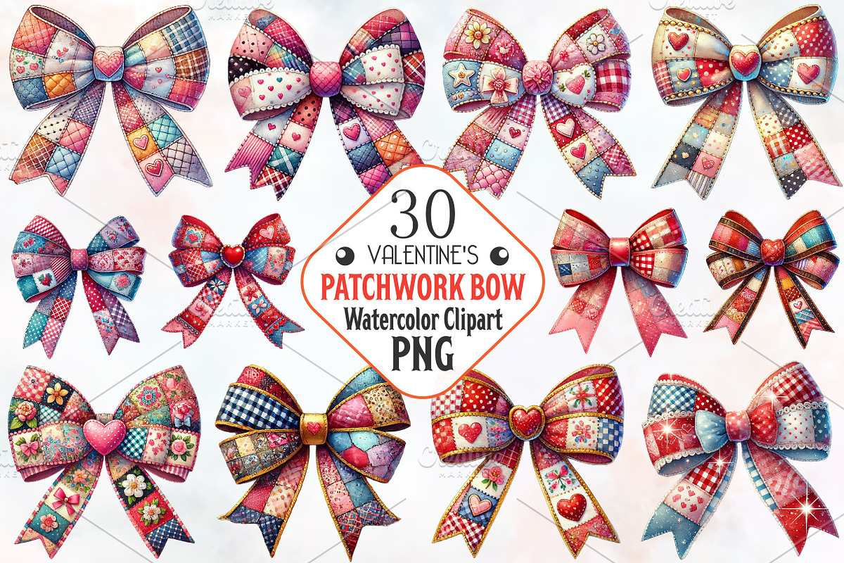 Patchwork Valentine's day bow PNG, an Illustration by RobertsArt (Photo 1 of 7)