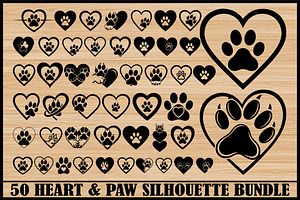 Heart Paw SVG Silhouette Clipart Set, an Animal Illustration by Gaye Art