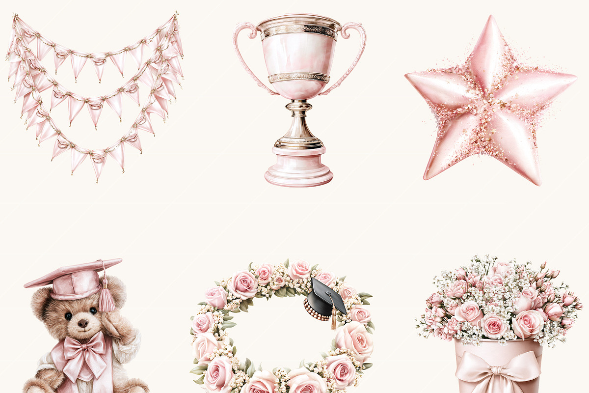 Pink Graduation Clipart Bundle, an Education Illustration by BusyDaydesign (Photo 6 of 9)