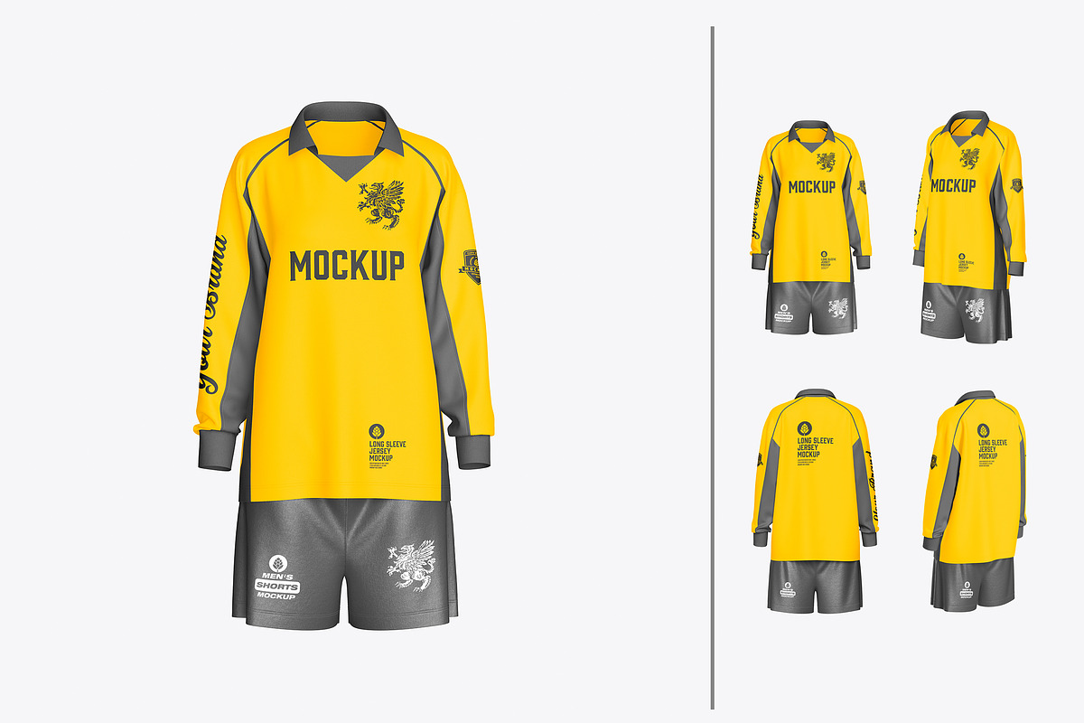 Long Sleeve Jersey and Shorts Mockup, an Advertising Mockup by OneVectorStock (Photo 1 of 2)
