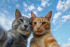 Cute grey and ginger cats making selfie photo, an Animal Photo by AlyaAnd