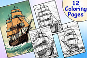 Vintage Ship Coloring Pages, an Illustration by Catchy Ideaz (Thumbnail 1 of 3)
