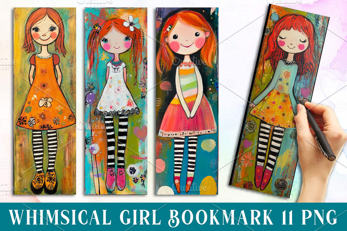 Whimsical Girl Printable Bookmarks, an Illustration by Watercolor design (Photo 1 of 3)
